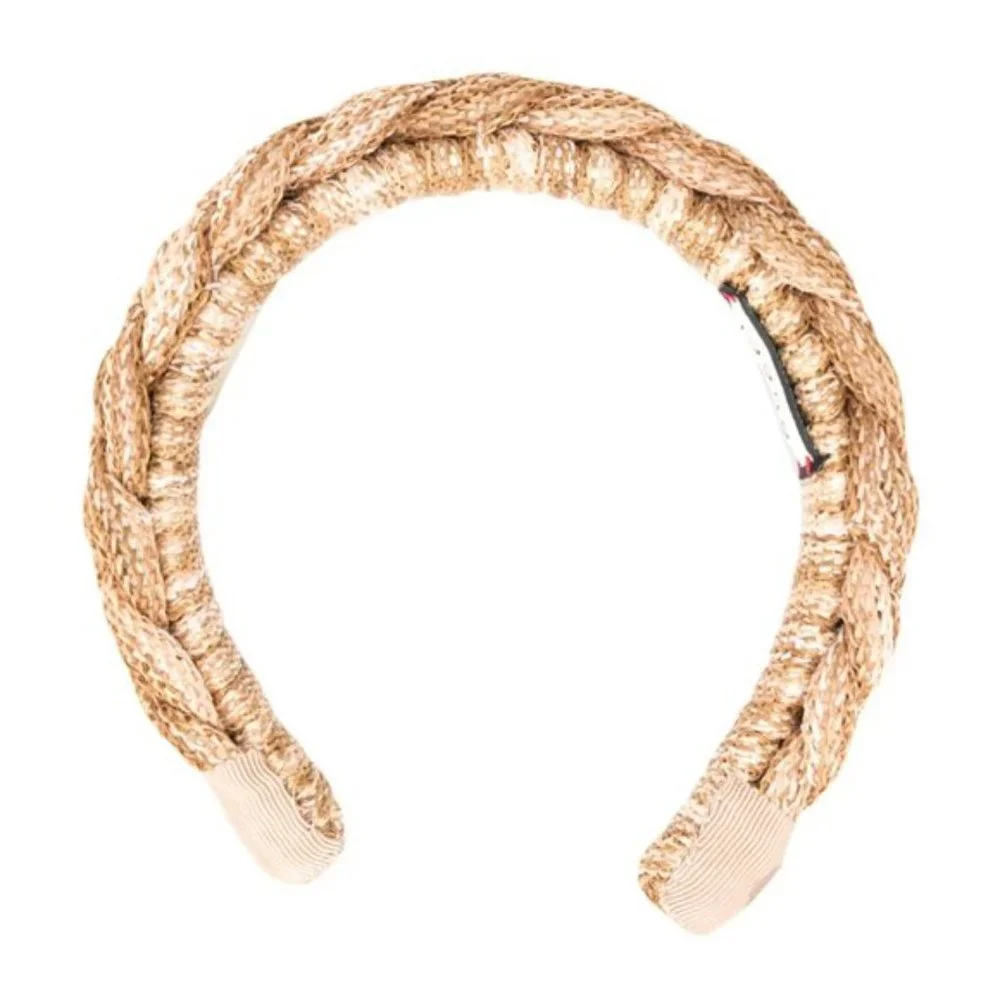 Gucci Braided Straw Rattan Headband GG Logo In Light Brown - Picture 4 of 11